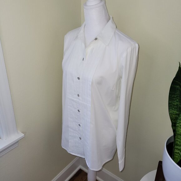 J. Jill White Button Up Blouse Jewel Crystal Buttons Dress Shirt Women's Size XS - Picture 7 of 15